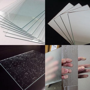 Custom Cut Custom Size Glass/Mirrors 1/8&quot;, 1/4&quot;, 1/2&quot; thicknesses, seeded/seedy, frosted, lanterns, tanks, picture frames, shelves, cabinets