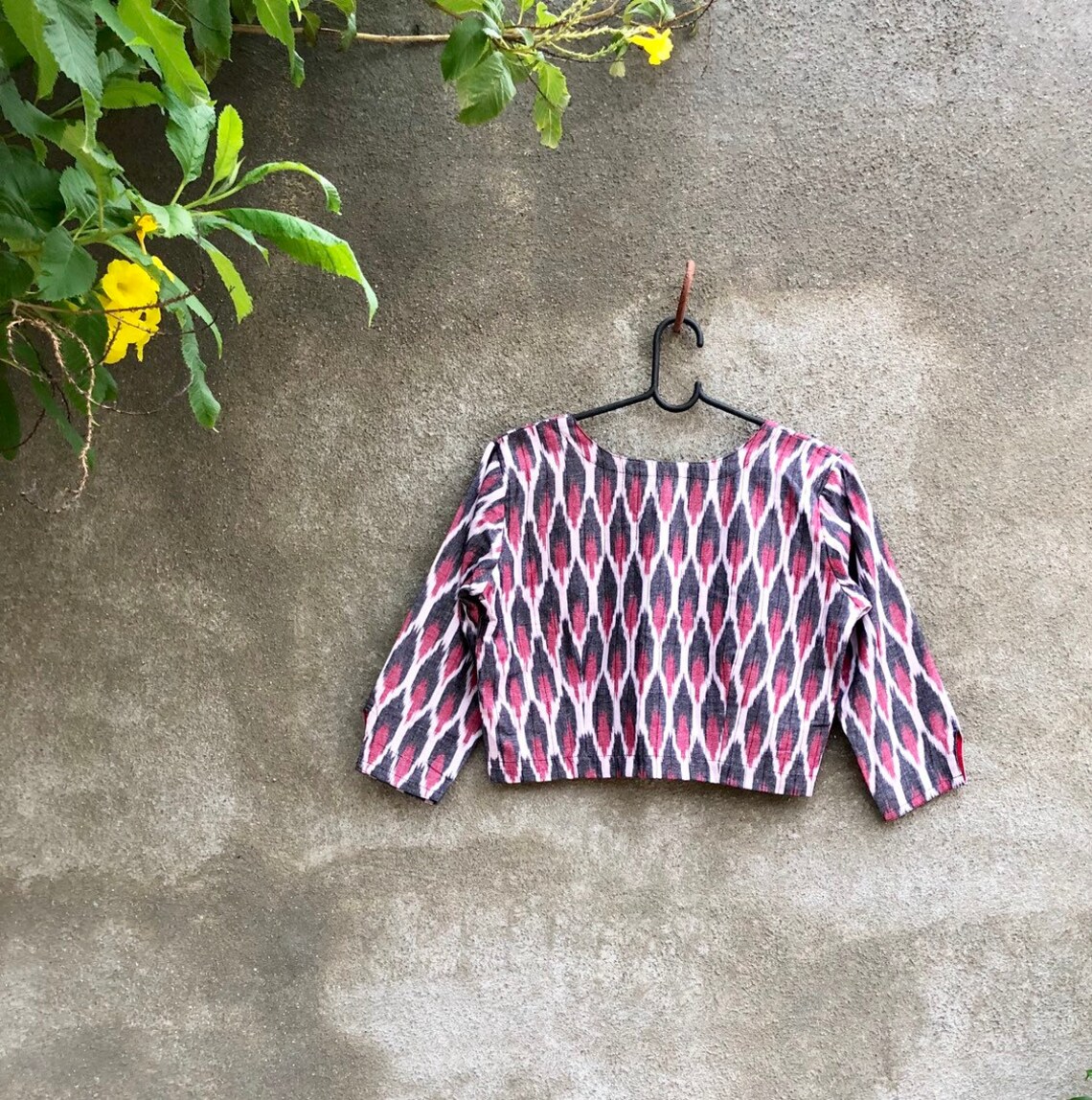 Brown - Pochampally Ikat Cotton Readymade Blouse 05