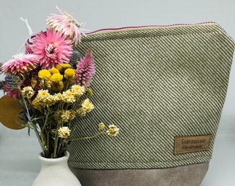 Borsa con cerniera in lana verde foresta