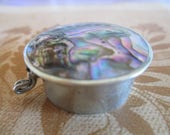 Pill Box - Ablaone - Silver - Beautiful Abalone Marked Made in Mexico - Marked Hecho (Made) in Mexico, Darling Piece, FREE SHIPPING