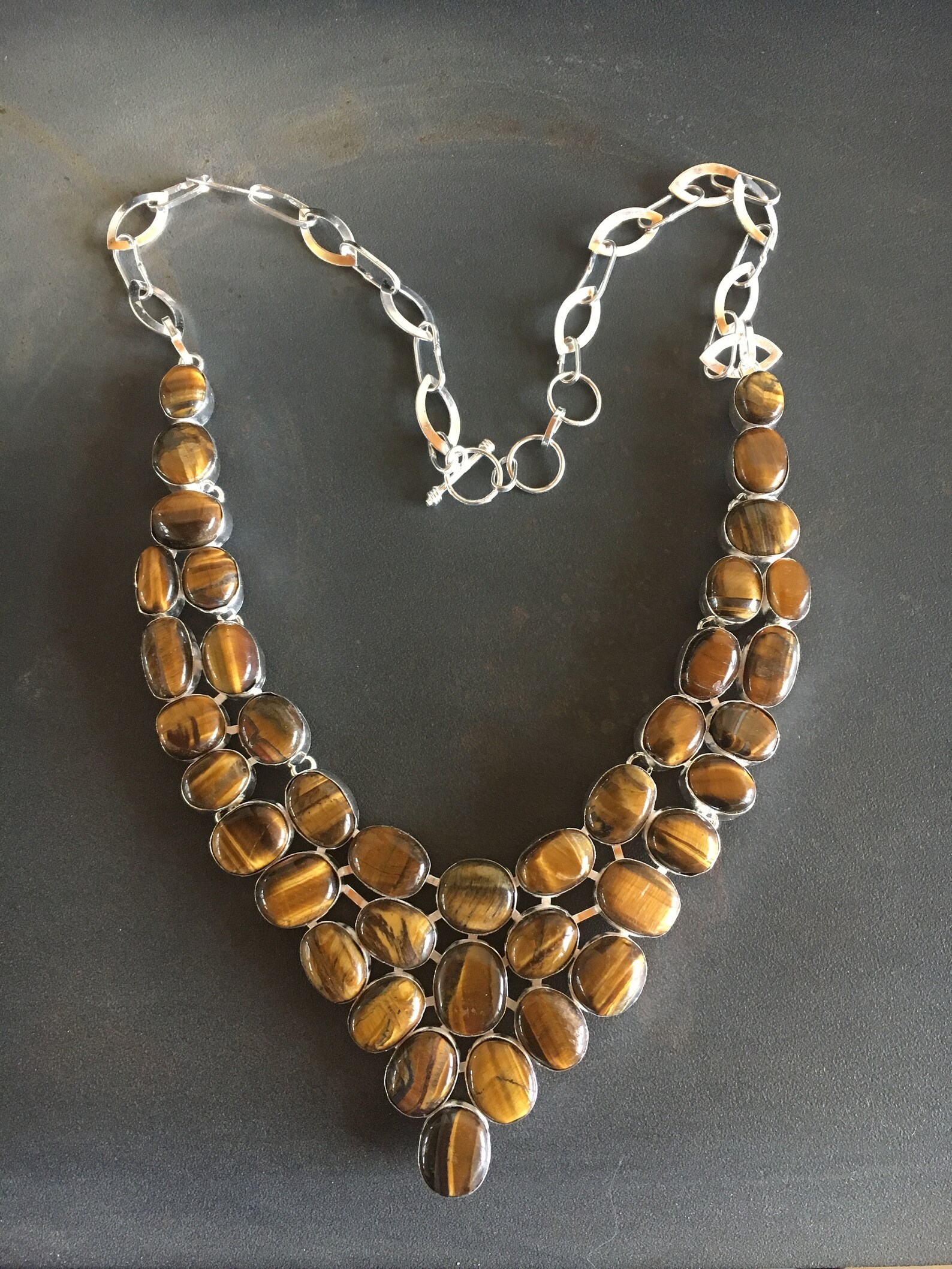 Tigers Eye Necklace, Bib Necklace, Gem Stones, More than 30 Stones in ...