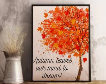 Autumn Fall Wall Art, Farmhouse Pumkins, Autumn Trees Fallen Leaves, Digital download Fall Art