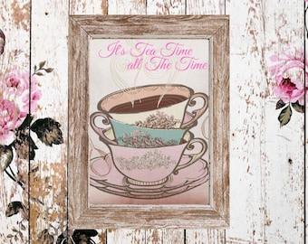 Time for Tea Wall Art, Digital Printable Home Decor, Coffee Tea Wall Art Decor