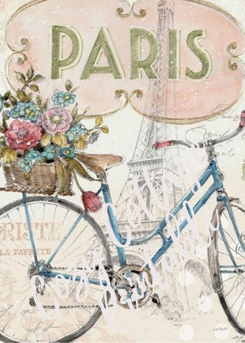 Bicycle in Paris Wall Art Bike Flower Basket Art Printable. Etsy