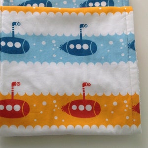 Burp cloths - Submarine burp cloths - Nautical burp cloths - Organic burp cloths - Set of 2 burp cloths - Modern baby burp cloths
