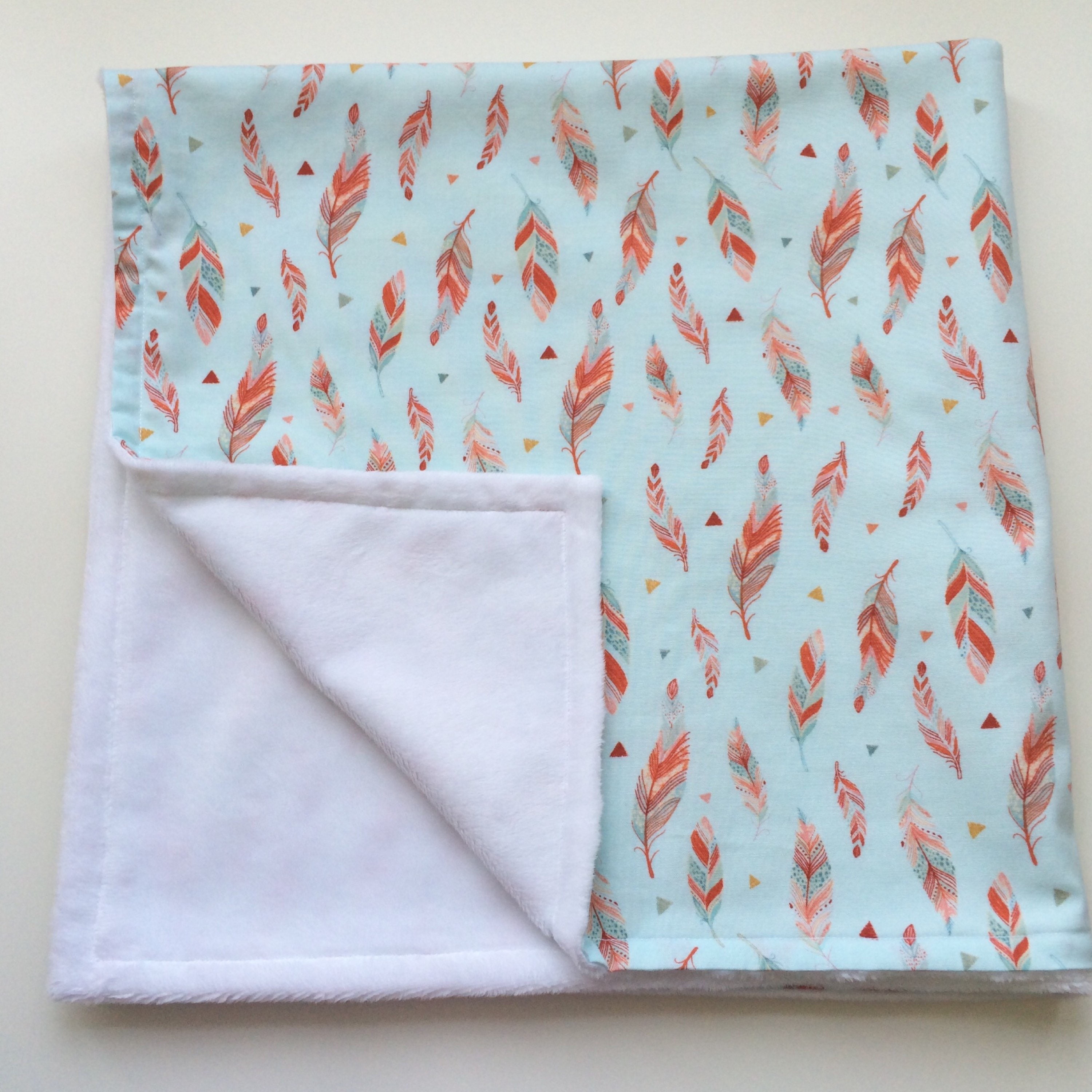 Blue feather baby blanket Minky baby blanket New baby throw Etsy