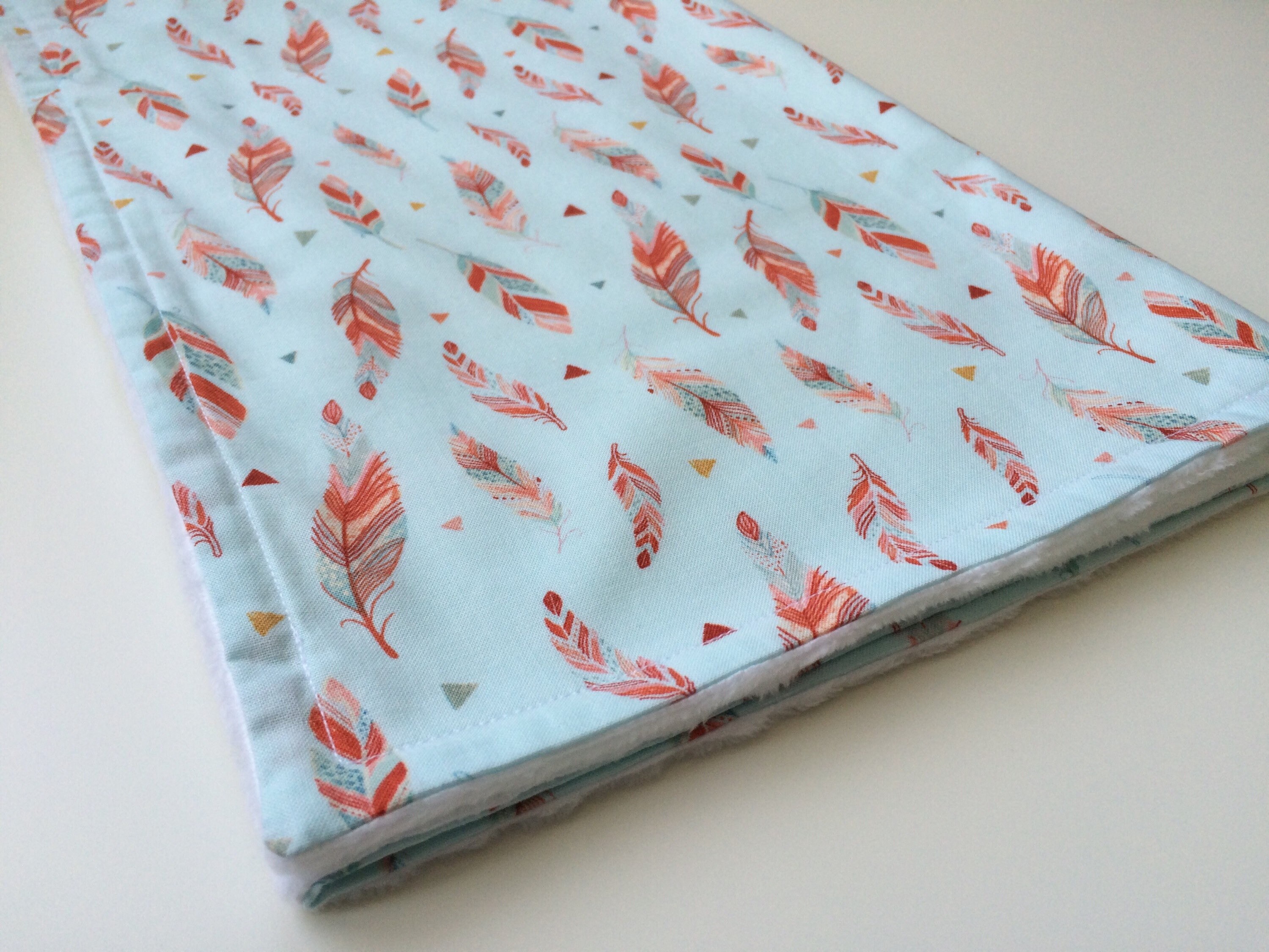 Blue feather baby blanket Minky baby blanket New baby throw Etsy