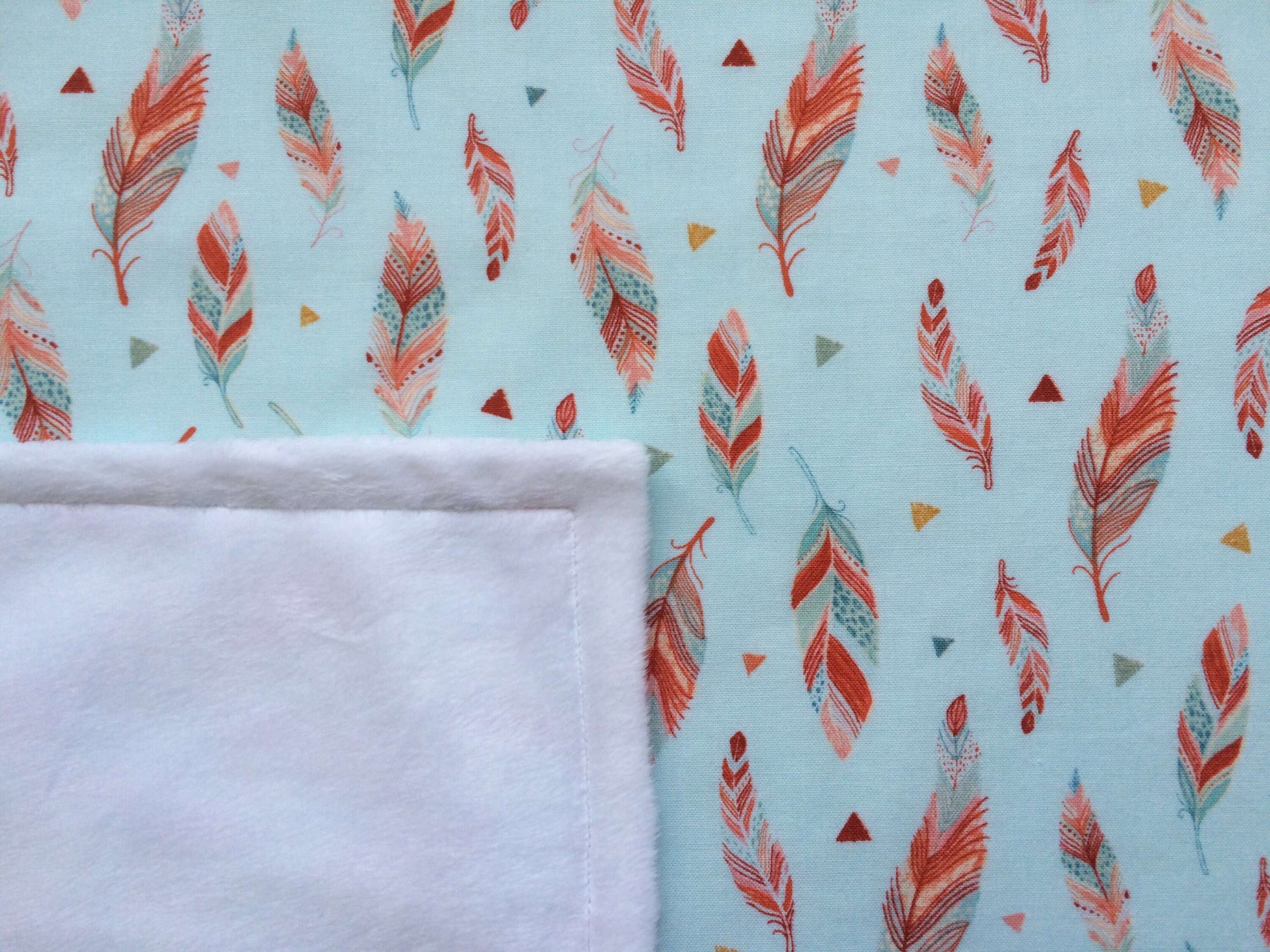 Blue feather baby blanket Minky baby blanket New baby throw Etsy