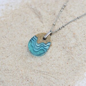 Oceanfront necklace cute ocean inspired necklace handmade from beach sand and aquamarine blue resin an a dainty chain image 10