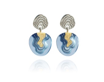 Cape dangle earrings- inspired by the ocean and handmade from sand and ultramarine blue resin on allergy friendly stainless steel ear posts