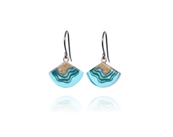 Bight dangle earrings - hand crafted from beach sand and aquamarine blue resin on stainless steel hooks