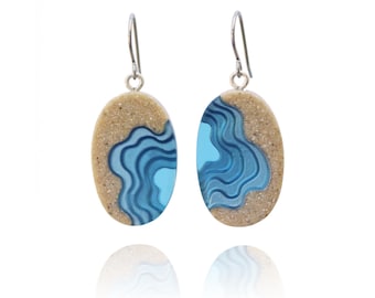Ocean Sand Dangle Earrings – Ultramarine Blue Resin, Stainless Steel