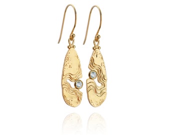 Haven dangle earrings -ocean inspired, crafted from blue topaz gemstones and eco-friendly recycled 925 sterling silver with 18k gold plating