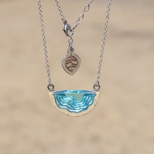 Inlet Pendant Delicate beach necklace handmade from sand and aqua blue resin on a fine chain image 8