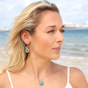 Oceanfront necklace cute ocean inspired necklace handmade from beach sand and aquamarine blue resin an a dainty chain image 8