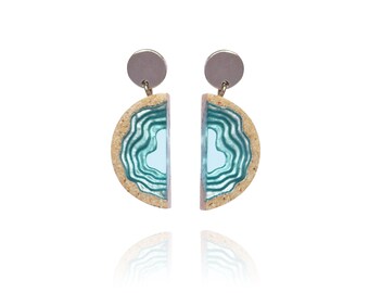 Inlet Earrings - Modern statement earrings handmade from beach sand and aquamarine blue resin