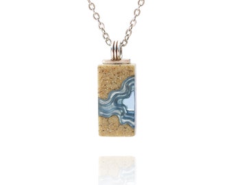 Delta necklace- Ocean inspired pendant crafted from sand and ultramarine blue resin on a cable link chain