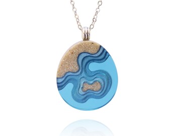 Promontory necklace - inspired by the ocean and crafted from beach sand and ultramarine blue resin