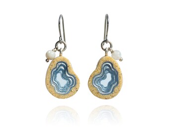 Ultramarine Blue Resin Earrings, Sand & Agate, Stainless Steel Hooks