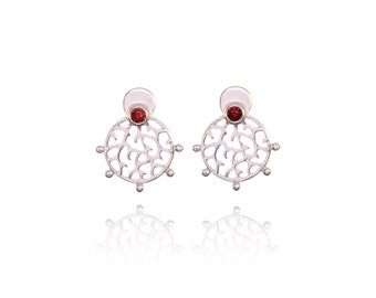 Rosini ear studs - Inspired by corals and handmade from sustainable recycled 925 sterling silver and red garnet gemstones
