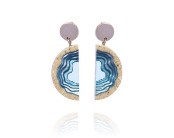 Inlet Earrings - Modern statement earrings handmade from beach sand and blue resin