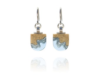 Shoreline dangle earrings- inspired by the beach and ocean and handmade from sand and ultramarine blue resin with stainless steel ear hooks