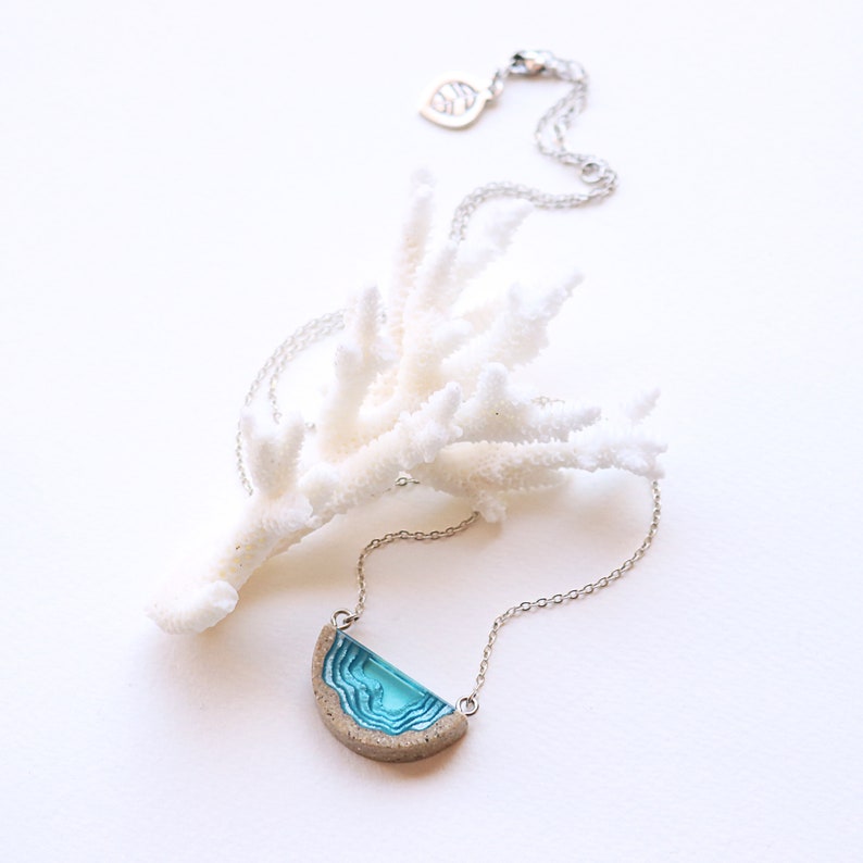 Inlet Pendant Delicate beach necklace handmade from sand and aqua blue resin on a fine chain image 2