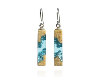 Aquamarine Resin & Sand Dangle Earrings – Stainless Steel Hooks