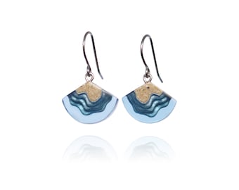 Bight Earrings - Dainty dangle beach earrings handmade from sand and ultramarine blue resin