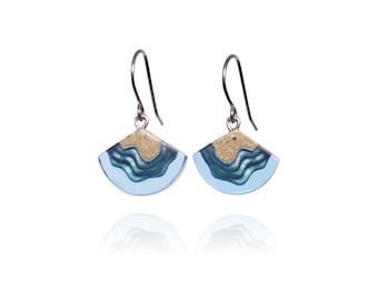 Bight Earrings - Dainty dangle beach earrings handmade from sand and ultramarine blue resin