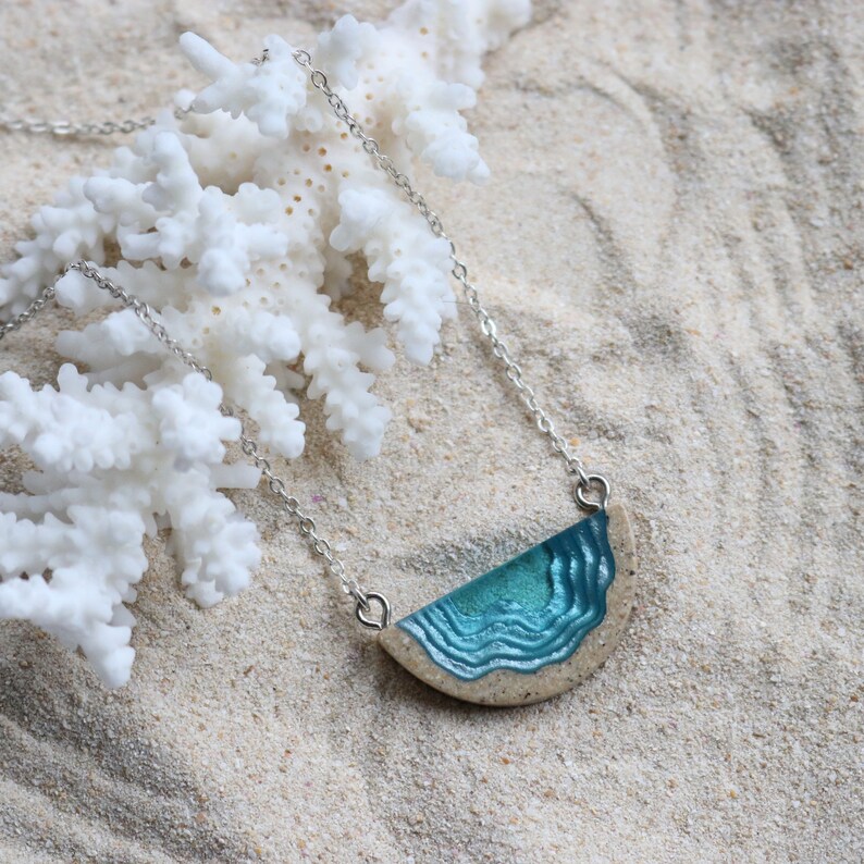 Inlet Pendant Delicate beach necklace handmade from sand and aqua blue resin on a fine chain image 5