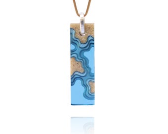 Islands necklace - Rectangular necklace crafted from beach sand and ultramarine blue resin