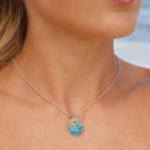 Oceanfront necklace cute ocean inspired necklace handmade from beach sand and aquamarine blue resin an a dainty chain image 2