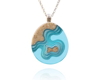 Promontory necklace - inspired by the ocean and crafted from beach sand and aquamarine blue resin