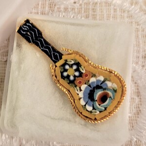 Micro Mosaic Guitar Brooch w/ Original Box