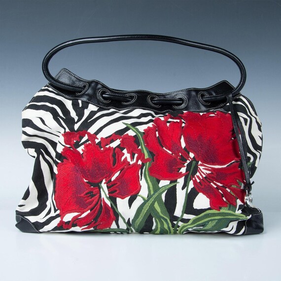Handbag Brighton Zebra Embroidered Floral Canvas Leather Shoulder Bag Purse Etsy