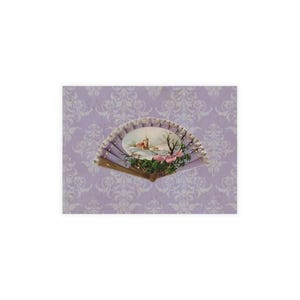 Paquetes de postales de lavanda con diseño de abanico francés, sobres incluidos, papelería, tarjetas de felicitación, estampados florales y arte pequeño.