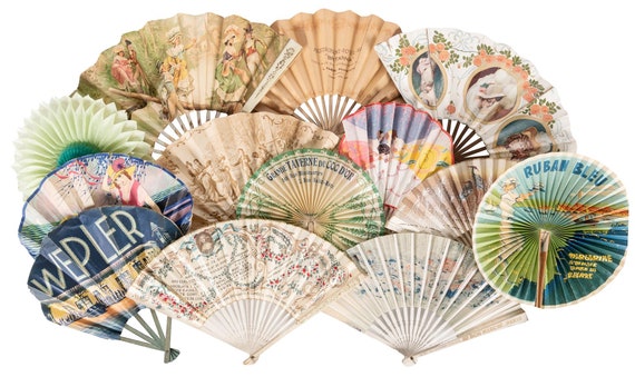 Antique Hand FAN grouping French, Advertising, - image 3