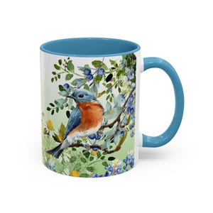 Floral Bird Accent Coffee Mug, Nature Lover Gift, Spring Decor, Tea Cup, Gardening Gift, Floral Coffee Tea Cup