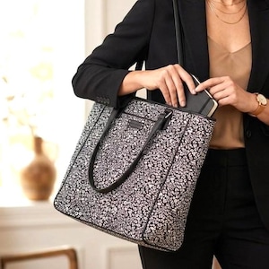 Vera Bradley Black & Cream Quilted Shoulder Bag, Large Weekender Tote