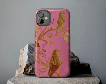 Chinoiserie Pink Gold Botanical Tough Phone Case | 3D Floral Design