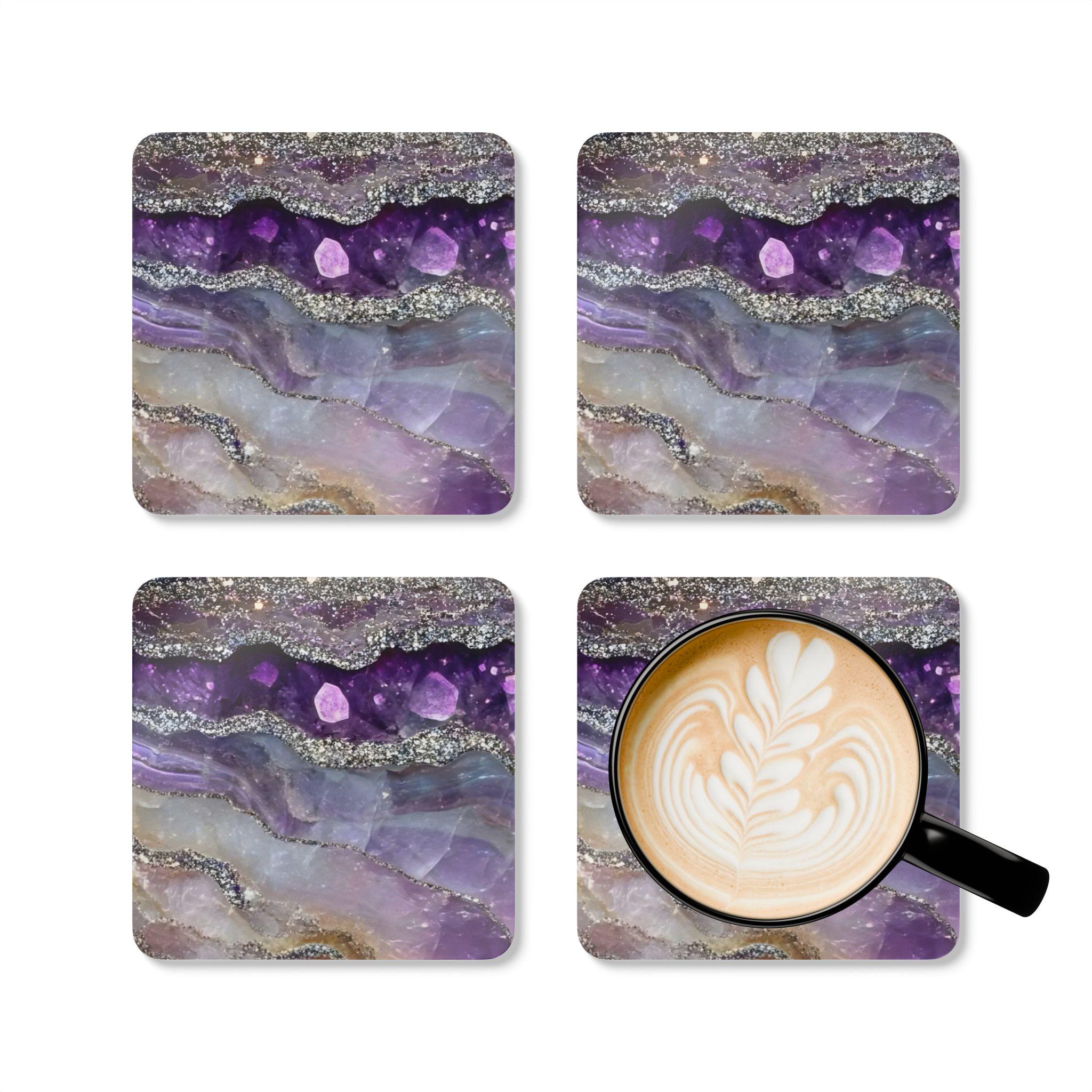 Amethyst Crystal Coaster Set | 3D Image Cork Wood Coasters | Modern ...
