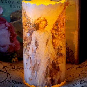 Flameless Candle Botanical Angel Pillar Nightlight, WAX Centerpiece Gift Candle Decor