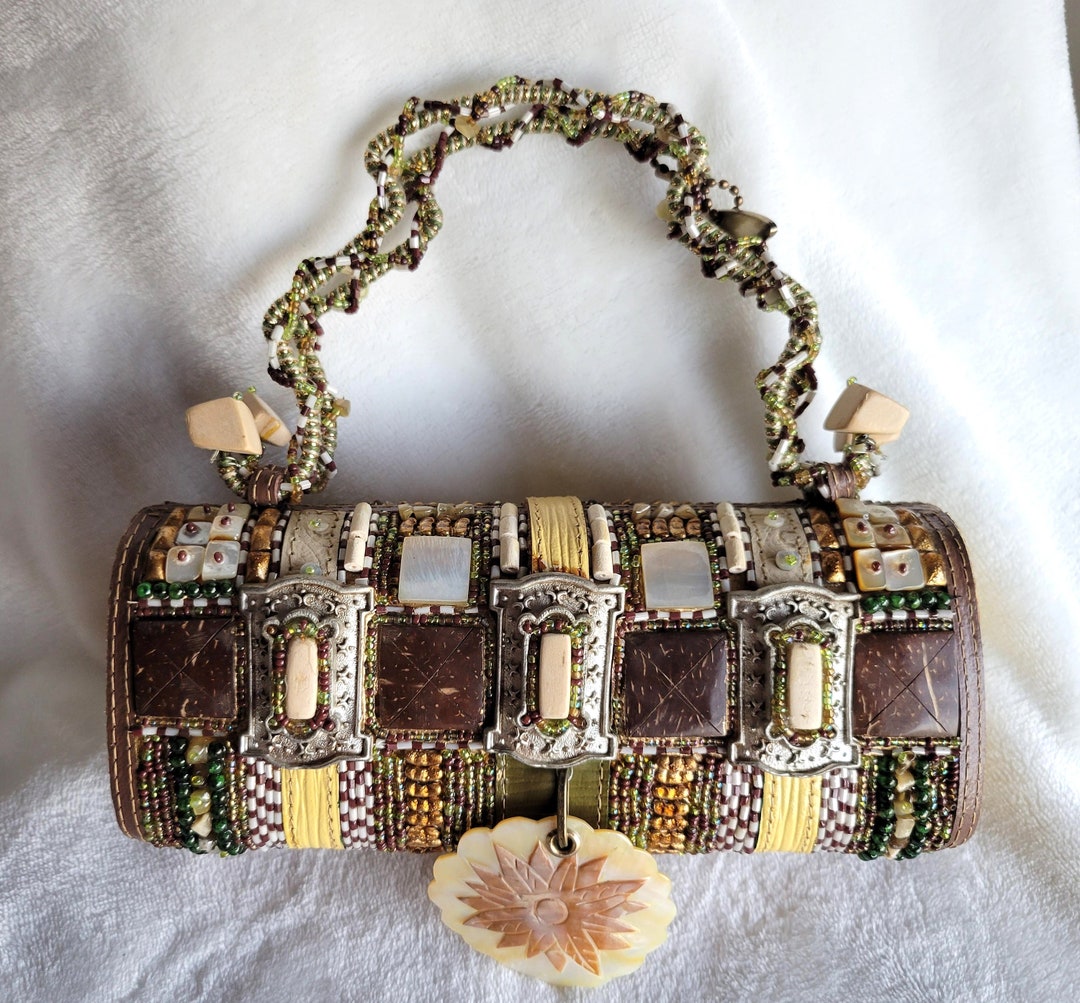 Mary Frances Clutch / Purse With Coconut Shells & Beads NEW W/ - Etsy
