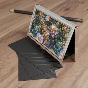 Visitekaarthouder met bloemenmozaïek Elegant visitekaartje, trouwbedankje, afstudeercadeau Kantoorcadeau