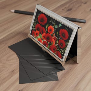 Portatarjetas de presentación con diseño de campo de amapolas, elegante accesorio para tarjetas de presentación, regalo de oficina, regalo de graduación