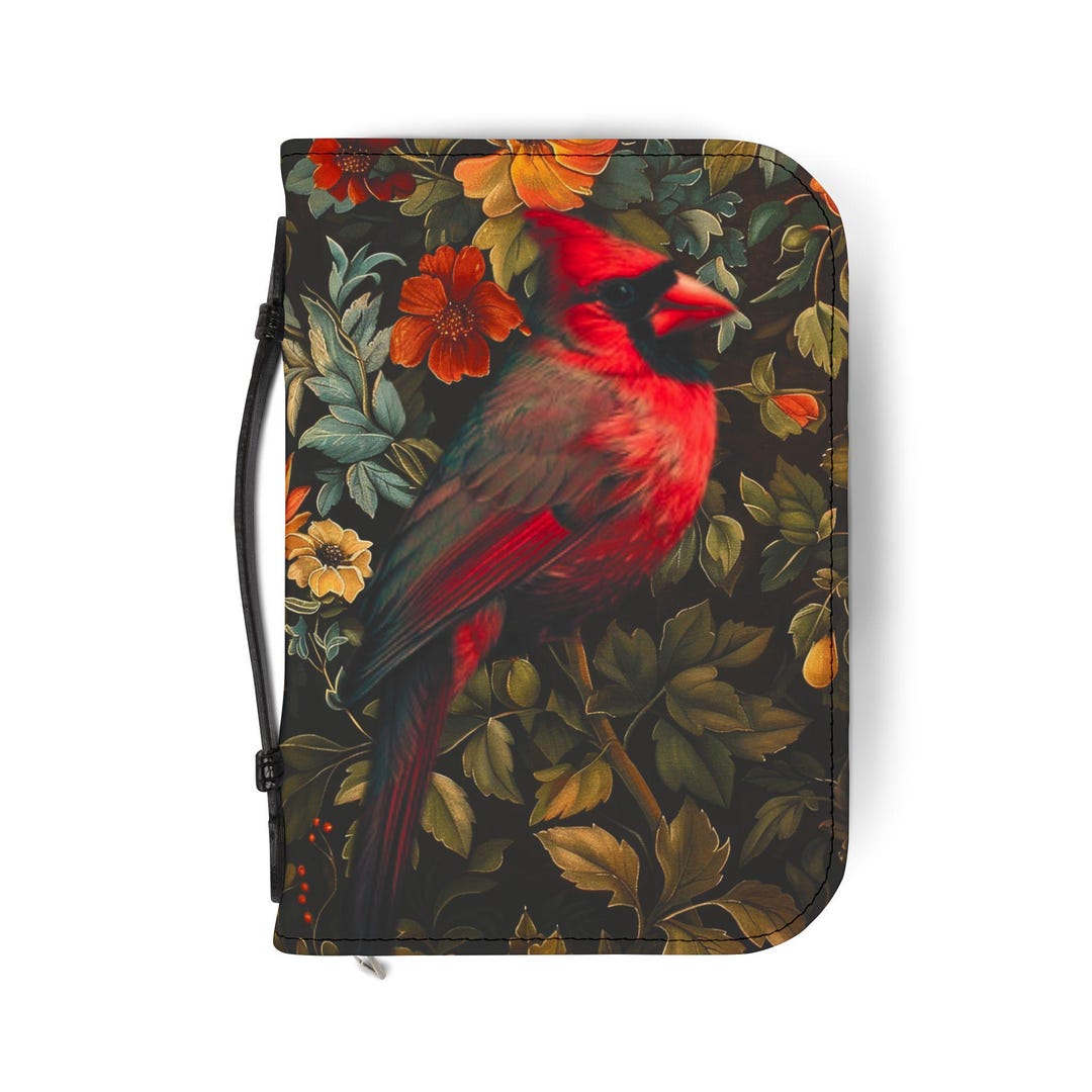 Cardinal Bible Cover Printed Vegan Leather Bible Case Handle