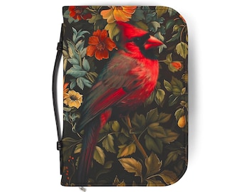 Cardinal Bible Cover Printed Vegan Leather Bible Case Handle