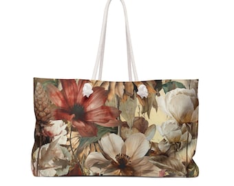 Vintage Botanical Floral Tote Bag | Large Storage Market Tote | Coneflower Collage Overnight Bag