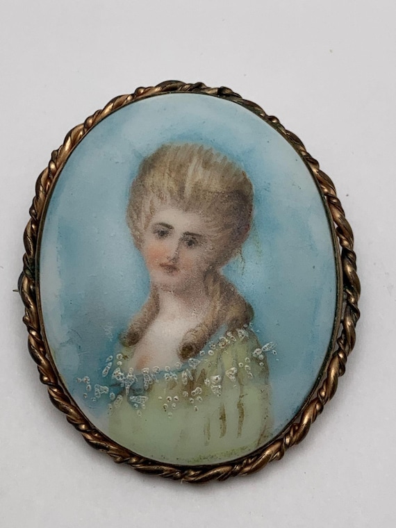 Antique Hand-painted Porcelain Brooch PIN - image 3